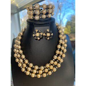 Vintage Vendome Parure Necklace Bracelet & Earrings Set With Gold-Tone Textured